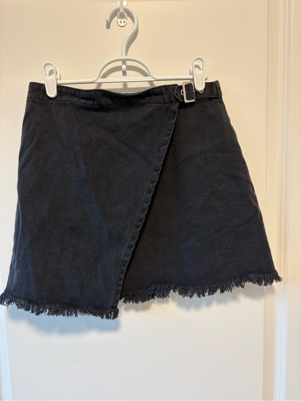 Frayed Wrap Mini Skirt in Black